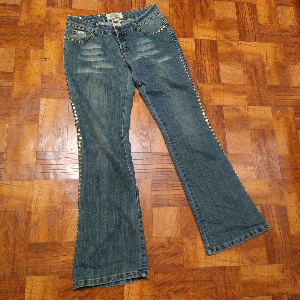 Vintage Tell Denim Size 5 Juniors Women's Y2K Embellished Flare Blue Jeans